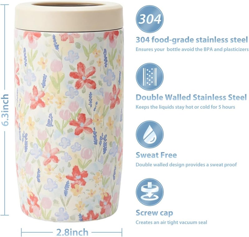 MoreFeel 4-in-1 Skinny Can Cooler Double Wall Stainless Steel Insulated Can Holder,Can Coozie, Works With 12 Oz Slim Can,Standard Cans,Beer Bottles & As Pint Cups (Floral Pink) - Image 5